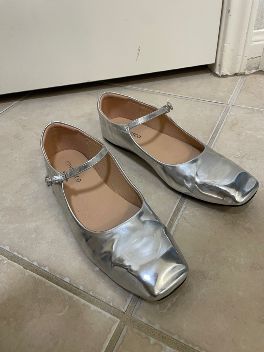 Women’s Shiny Silver Mary Jane Flats